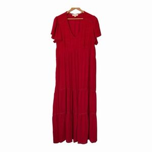 Nurture Tiered Maxi Dress Smocked Westbound Woman Size 1X Red V-Neck EUC
